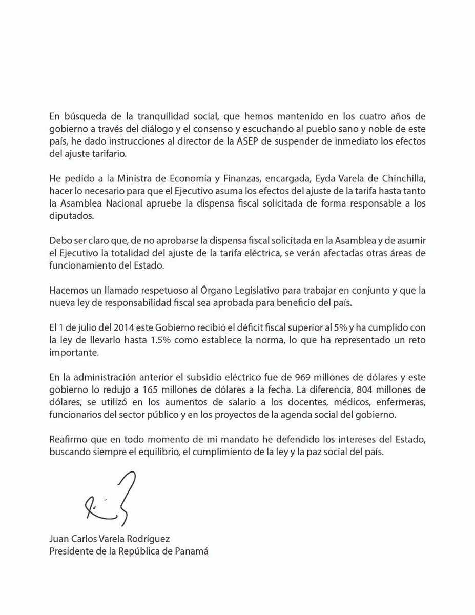 JC_Varela's tweet photo. Reafirmo que en todo momento de mi mandato he defendido los intereses del Estado, buscando siempre el equilibrio, el cumplimiento de la ley y la paz social del país. https://t.co/5A84Cyeb9E