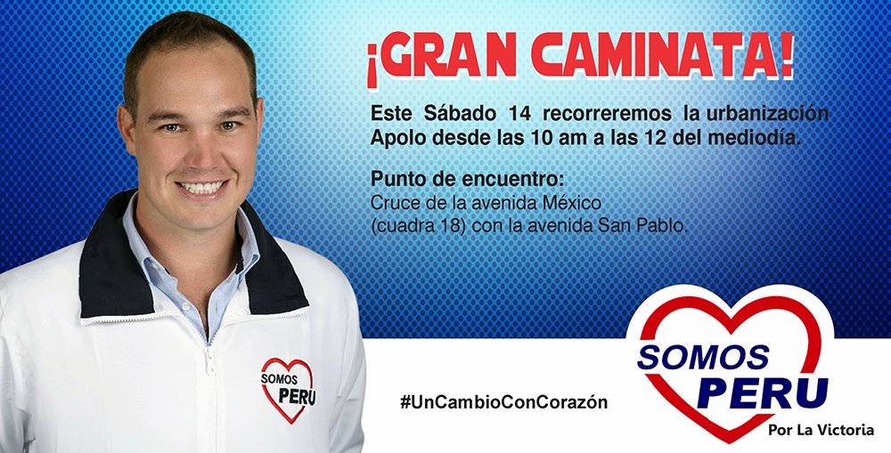 George_Forsyth's tweet photo. ¡Acompáñanos este sábado 14 en nuestro recorrido por la urbanización Apolo! #ForsythALaVictoria #UnCambioConCorazón https://t.co/S6BF579r35