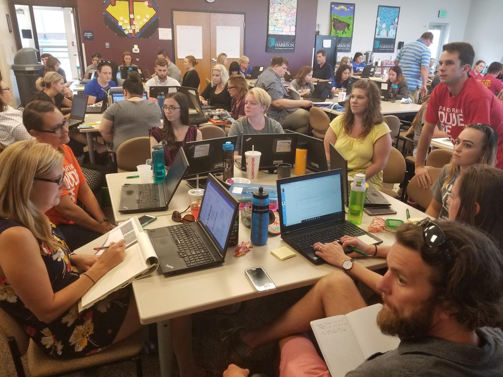 PanoramaHSD2's tweet photo. Our new staff at @HarrisonSDTwo New Staff Institute working extremely hard preparing for the school year. #NSI #Individualfocus #Infinitepossibility https://t.co/2NZ3HQMdkM