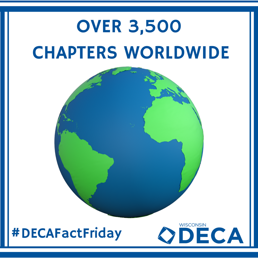 WI_DECA's tweet photo. Did you know that DECA has over 3,500 chapters from all around the world? 🌎 🔷#DECAFactFriday https://t.co/Hgkpxk0A6k