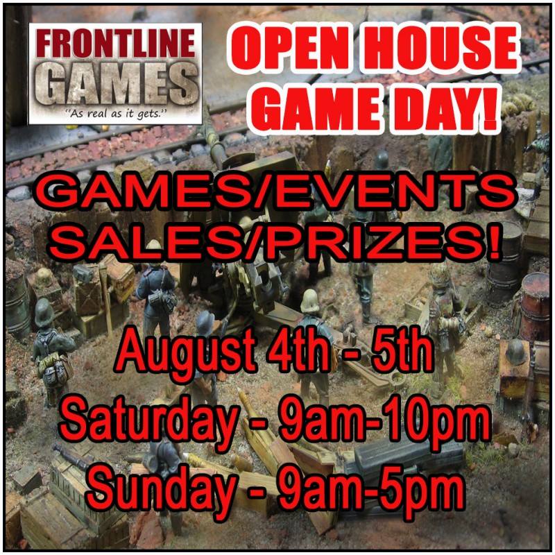 FrontlineGames's tweet photo. Frontline Games Open House details.  Games, Demos, Bolt Action Tournament, Sales, and a lot more.  Help us spread the word!
https://t.co/OhiNqj8BIX https://t.co/2HfWhyH7P4