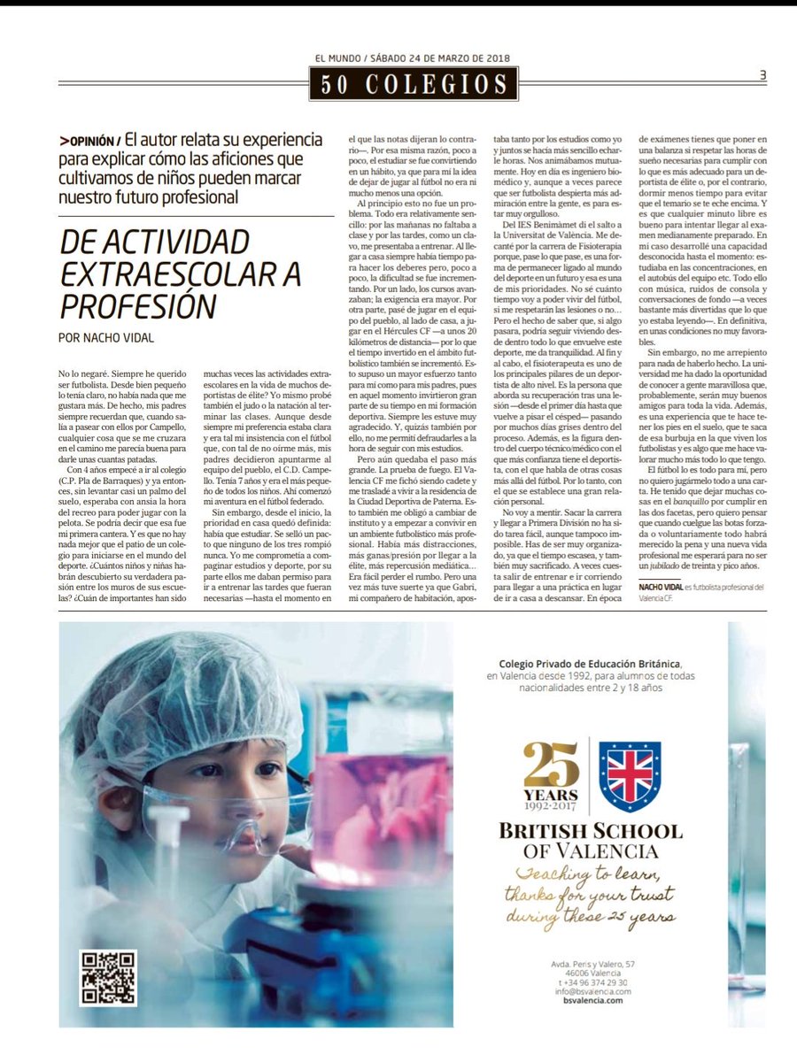 fernandociordia's tweet photo. Nacho Vidal, el último fichaje de Osasuna y que llega de Primera, se sale del molde del futbolista. Este artículo escribió hace unos meses en un suplemento de colegios para el diario El Mundo. Estudiar "te saca de la burbuja en la que viven los futbolistas" https://t.co/TOhPTYzt4u
