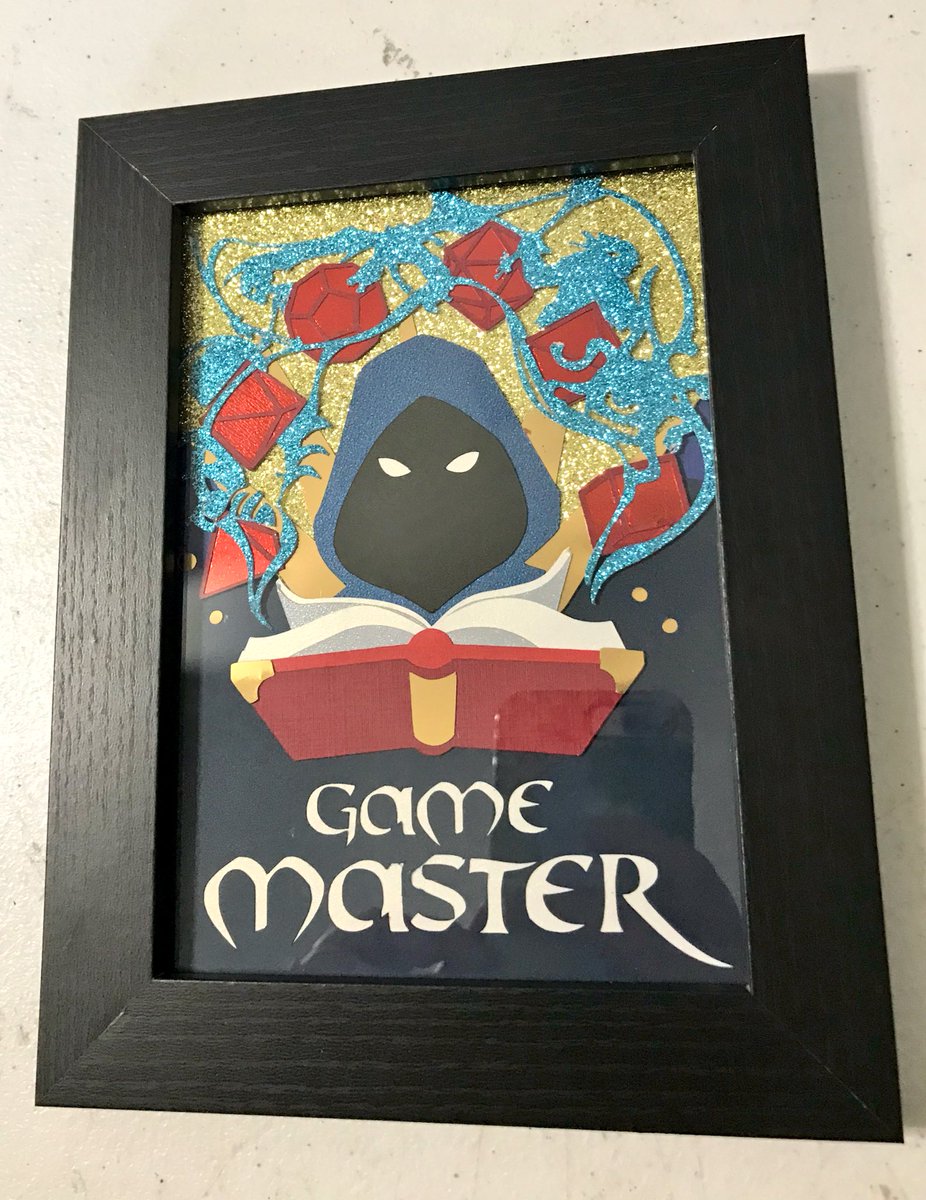 TotalPartyKomic's tweet photo. Now for the class that keeps everything running! Here is the DM and GM papercut picture. Everything is made from paper and glued together. 
#DungeonsAndDragons #dnd #papercraft https://t.co/cSa7cJpmem