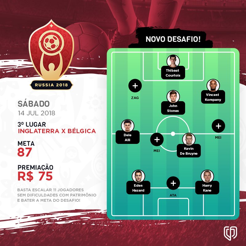 drafteam's tweet photo. https://t.co/Fq0l5wJlaP

#England #Belgium #ENG #BEL #WorldCup #WorldCupFinal #Copa2018 #CopaDoMundo2018 #Belgica #Inglaterra #harrykane #Lukaku #Hazard #debruyne #KDB #Sterling #Drafteam #Fantasy #futebol #Soccer https://t.co/1nJ4A7Qy2e