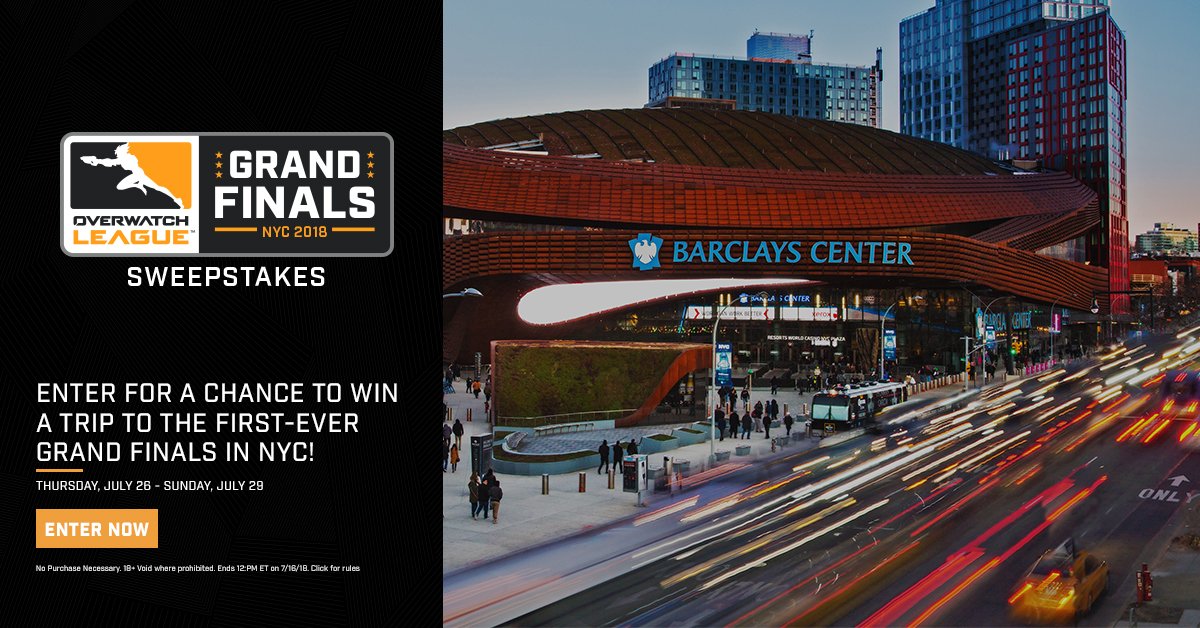 OW_Esports's tweet image. Last chance to win a trip for you and a friend to attend the first-ever Overwatch League Grand Finals in Brooklyn! #CaptureHistory

Enter here: blizz.ly/OWLSweeps