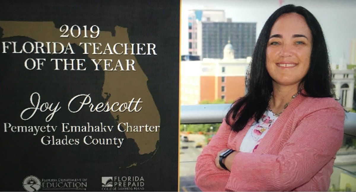 FLCollegeSystem's tweet photo. Congrats to @IRSCTheRiver alumna Joy Prescott for being recognized as FL's 2019 Teacher of the Year! This award exemplifies your commitment and hard work in ensuring student success serving as an educator for 17 years! @EducationFL @FloridaPrepaid @HeliosEdFnd #FLTeachersLead https://t.co/hZ2mtnAE88