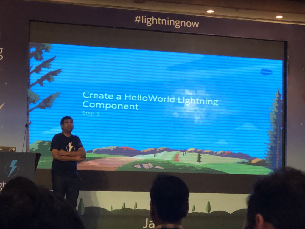 gauravkheterpal's tweet image. Time now for every developer’s favorite program - #HelloWorld at #LightningNow tour in Jaipur!

Let’s write some #LightningComponents