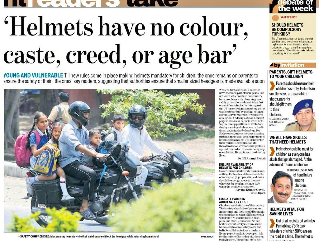 ssptfcchd's tweet photo. Thanks to @HTPunjab for highlighting such an important #Roadsafety issue! We must ensure #children riding two-wheelers wear good quality ISI certified #helmets. Good habits need to be developed early.
#MakeChildrenSafe
#WeCareForYou https://t.co/g9Xqqff0Zy