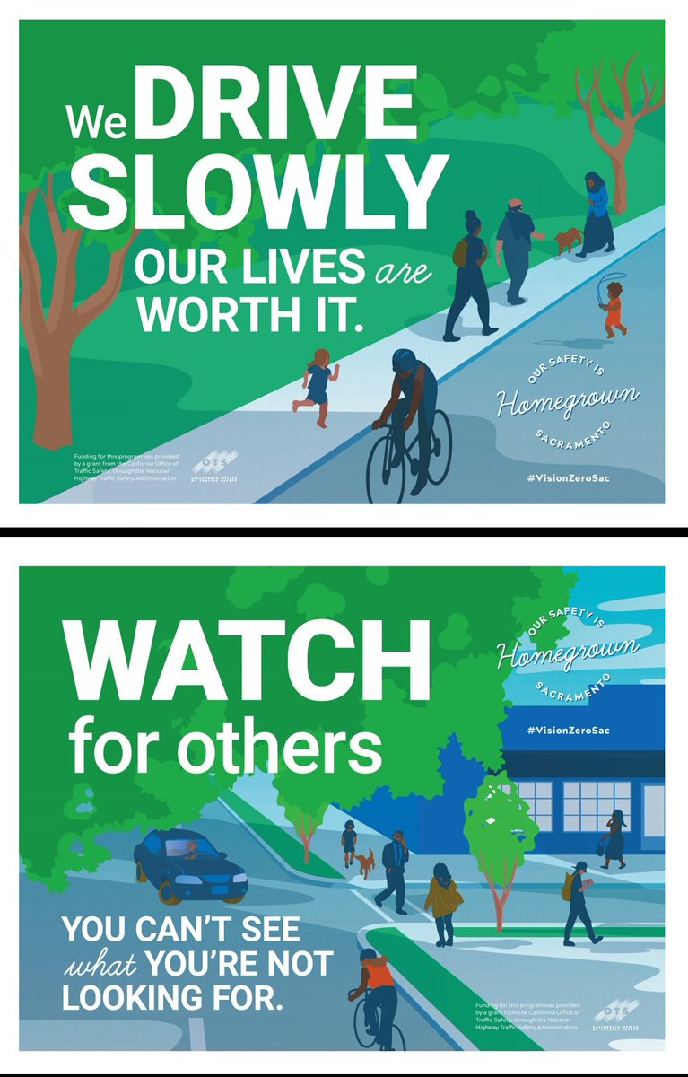 Drew__Hart's tweet photo. If your Saturday morning plans don't include stopping by the Oak Park farmers market, they should! The #VisionZeroSac team will be there! Come grab one of these great yard signs or posters! https://t.co/9UuDt5H9cV