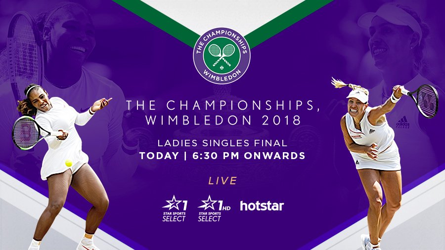 StarSportsIndia's tweet photo. It's been a week of epic clashes at the #Wimbledon and we are in for a big one today! Stay tuned to Star Sports Select for the #HistoricFinal between @serenawilliams and @AngeliqueKerber that begins immediately after the rescheduled #NadalvsDjokovic SF! #MammaIsBack https://t.co/CGSMLVapWY