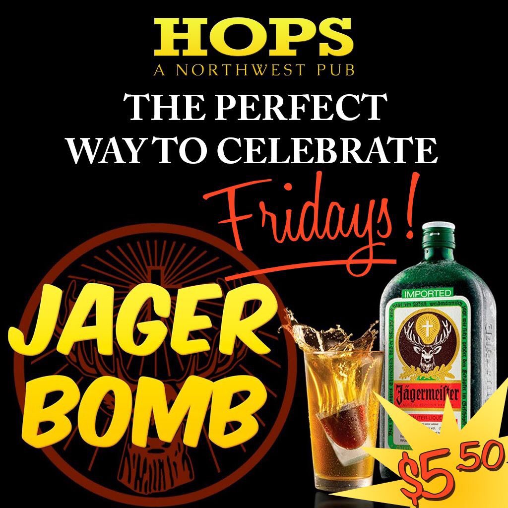 HopsPub's tweet image. #Friday #JagerBombs #Weekend #HopsNorthwestPub
