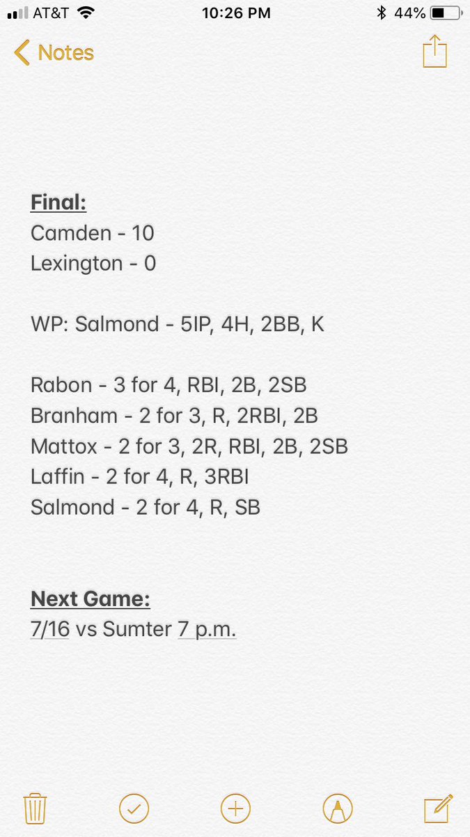 P17Baseball's tweet photo. Final:
Camden - 10R, 13H, 0E
Lexington - 0R, 4H, 2E
The 17ers advance to the 2nd round of the playoffs and will face Sumter in a best of 5 series.
@_Bsal24 @noahrabonn @ZacBranham @toddmattox_00 @LaffinJake
#GetInYour💰 https://t.co/7dHk89bKS4