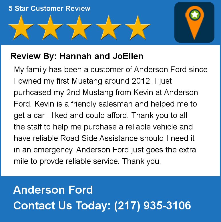 AndersonFordIL's tweet photo. Review By: Hannah and JoEllen My family has been a customer of Anderson Ford since I owned my first Mustang around 2 https://t.co/4vayVTs6P4