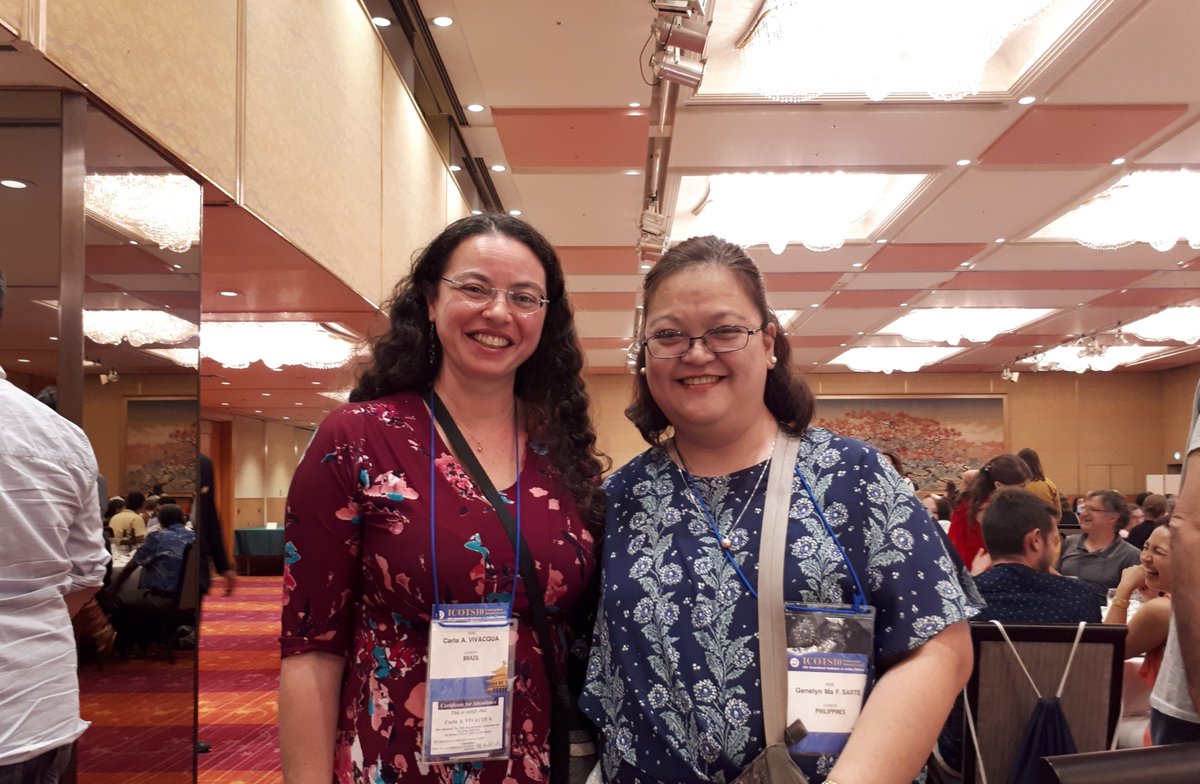 LISA__2020's tweet photo. Two of the finalists in 2013 for original LISA Fellow position meet for the first time in Japan at #ICOTS10. Carla Vivacqua from Brazil and Gen Sarte from the Philippines continuing to do great things for statistics education! https://t.co/ZxPycb15sh