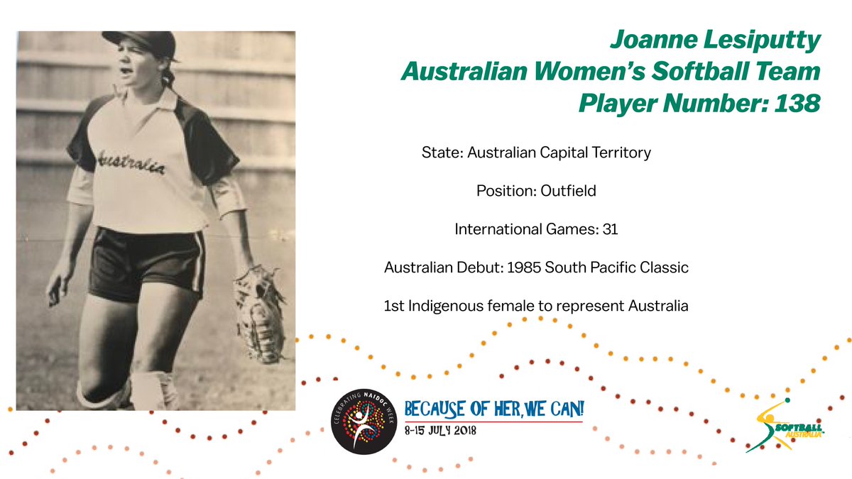 SoftballOz's tweet photo. Joanne Lesiputty - "Because of You, many can!" Joanne paved the way for young indigenous athletes all around the country. She was the first indigenous female softballer to represent her country in 1985 #ThankYouJo #NAIDOCWeek2018 #NAIDOCweek #BecauseOfHerWeCan https://t.co/F4LecsZRNm