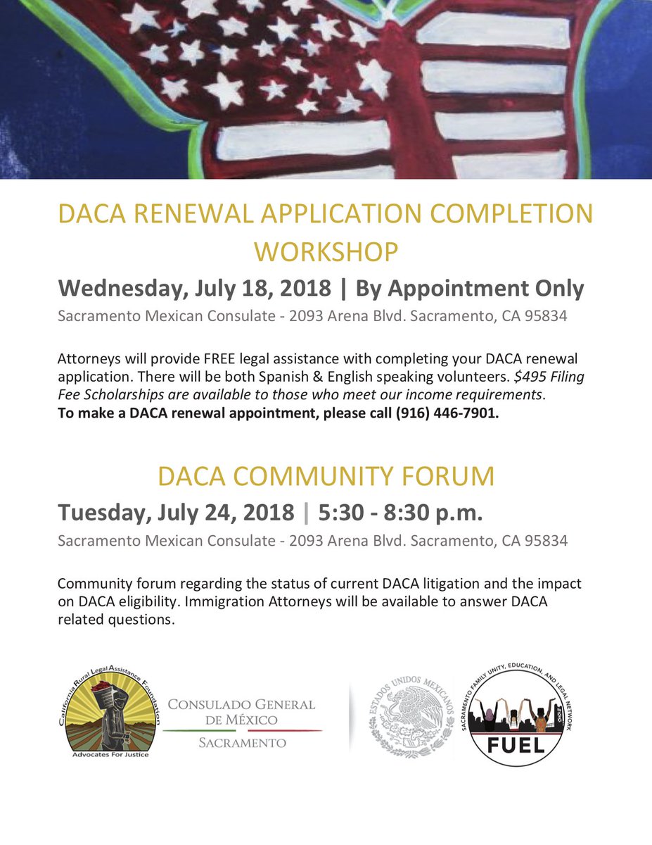 sacfuel's tweet photo. Check out the DACA workshop and Forum #DefendDACA #KnowYourRights #CRLAFoundation #UndocumentedAndUnafraid #HereToStay #FreeLegalAssistance #Sacramento #ImmigrantsMakeAmericagreat #RiseUpAsOne https://t.co/PHf9G2DqWV