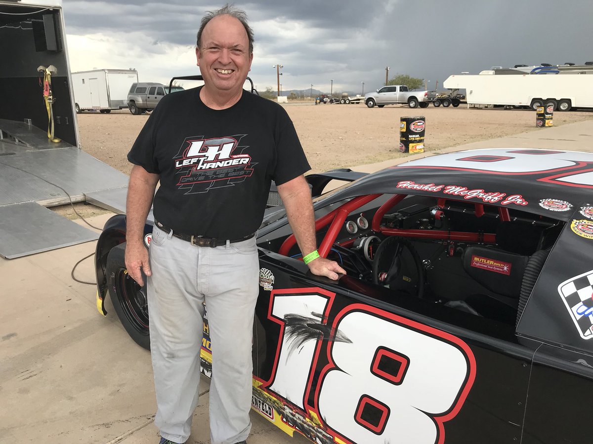 DavidKelly1290's tweet photo. Coming up on #KOLDNews13 Sports at 10:25. #HershelMcGriff is back racing and back winning @TucsonSpeedway for first time in almost TWO decades. #TucsonSpeedway #NASCAR #WhelenSeries https://t.co/s7oKX7UqKS