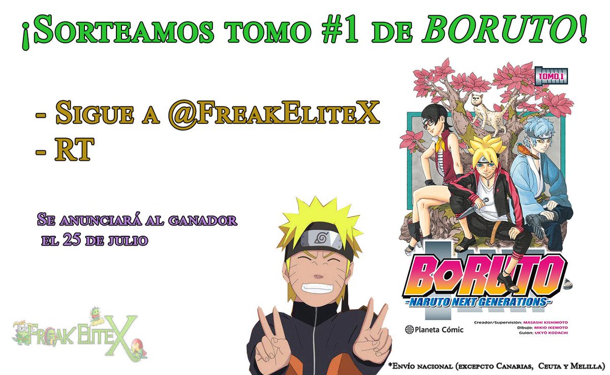 FreakEliteX's tweet photo. ¡SORTEO! Llévate el primer tomo del #manga de #Boruto (¡con postal incluida!). Solo tienes que:

➡ Seguir a @FreakEliteX
🔁 Hacer RT a este tuit https://t.co/ln4rD6s6Mt