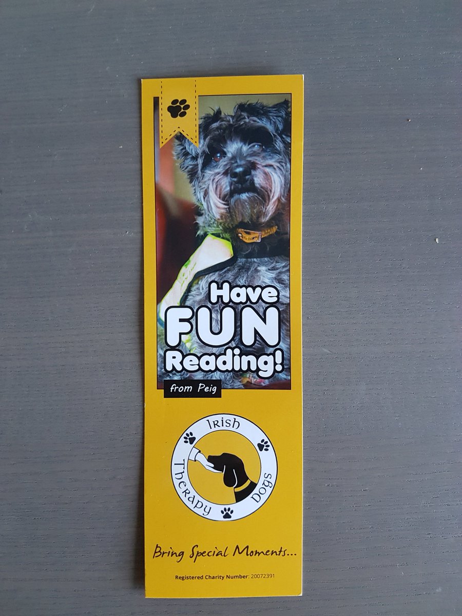 Just clearing some space on my phone so trying to remove pics and then I found this – I had almost forgotten that our Peig was on a bookmark! 🤩🐶

#HaveFunReading #IrishTherapyDogs