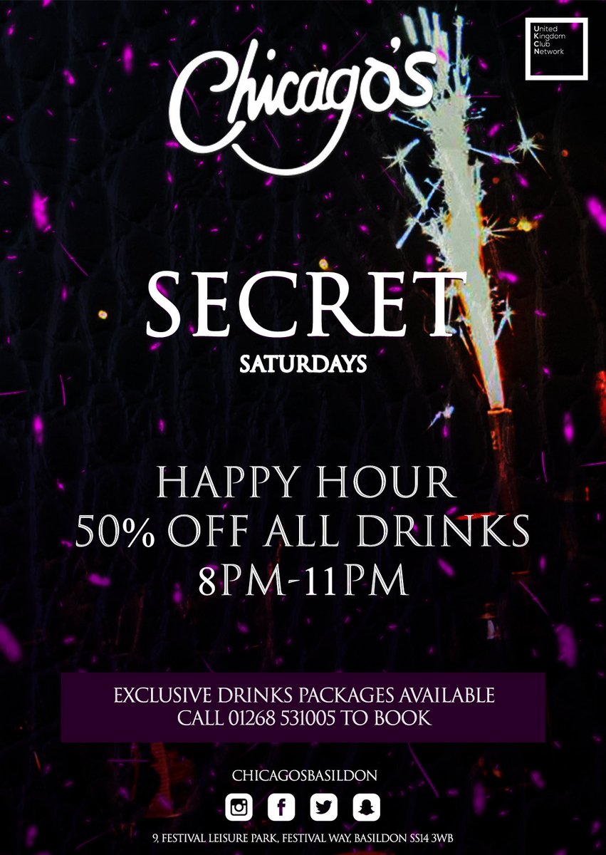 ChicagosBas's tweet photo. Come party with us every weekend at SECRET SATURDAYS! You'll have a crackin' night 💥!

🙌🏼 Free entry before 10pm.

🍹 50% off all drinks between 8-11pm!

🍾 Contact 01268 531005 for VIP bookings! https://t.co/oKXU342hWP