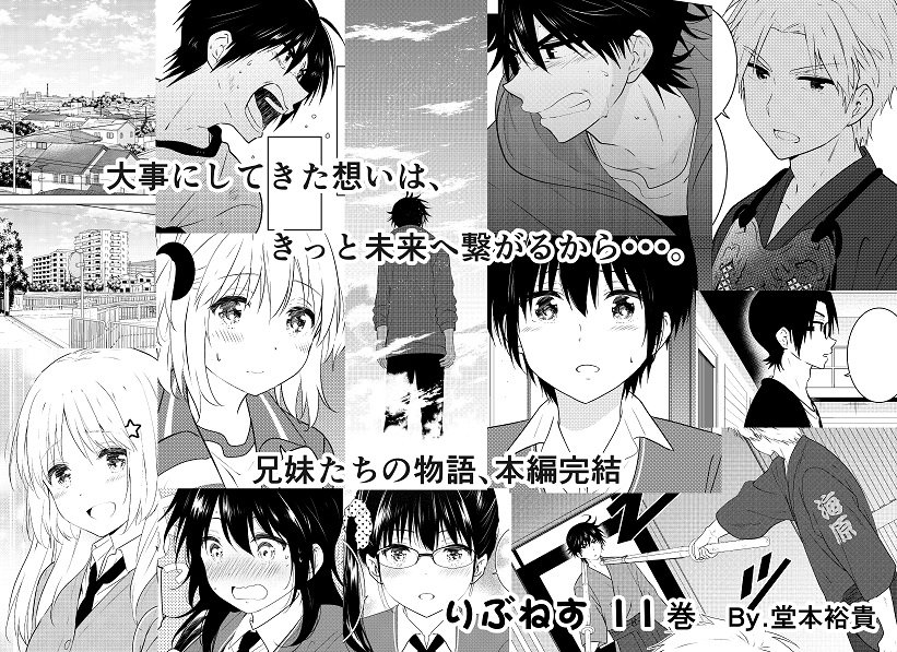 土日なので宣伝!先日りぶねす11巻発売しました!
兄妹や幼馴染みたちの物語、本編これにて完結です。後日談がその後続き、次巻(12巻)が最終巻となります。
只今電子版1～2巻が0円です、ラブコメ好きな方に是非!よろしくおねがいします。
 #りぶねす #ラブコメ 