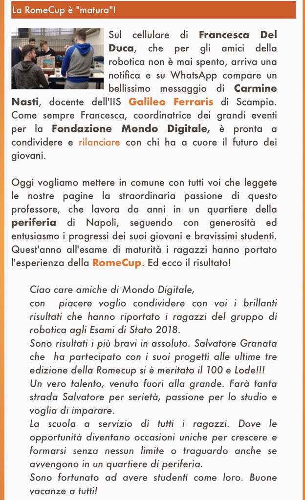 Salvatoregr99's tweet photo. La cosa per cui vado più fiero è aver lasciato il segno. Si ricorderanno di me e del fatto che ho contribuito a portare la scuola a livelli molto alti sul piano nazionale. 

In foto, dal giornalino di #Mondodigitale un articolo che il prof. ha voluto dedicarmi. https://t.co/k1NpM9BUml