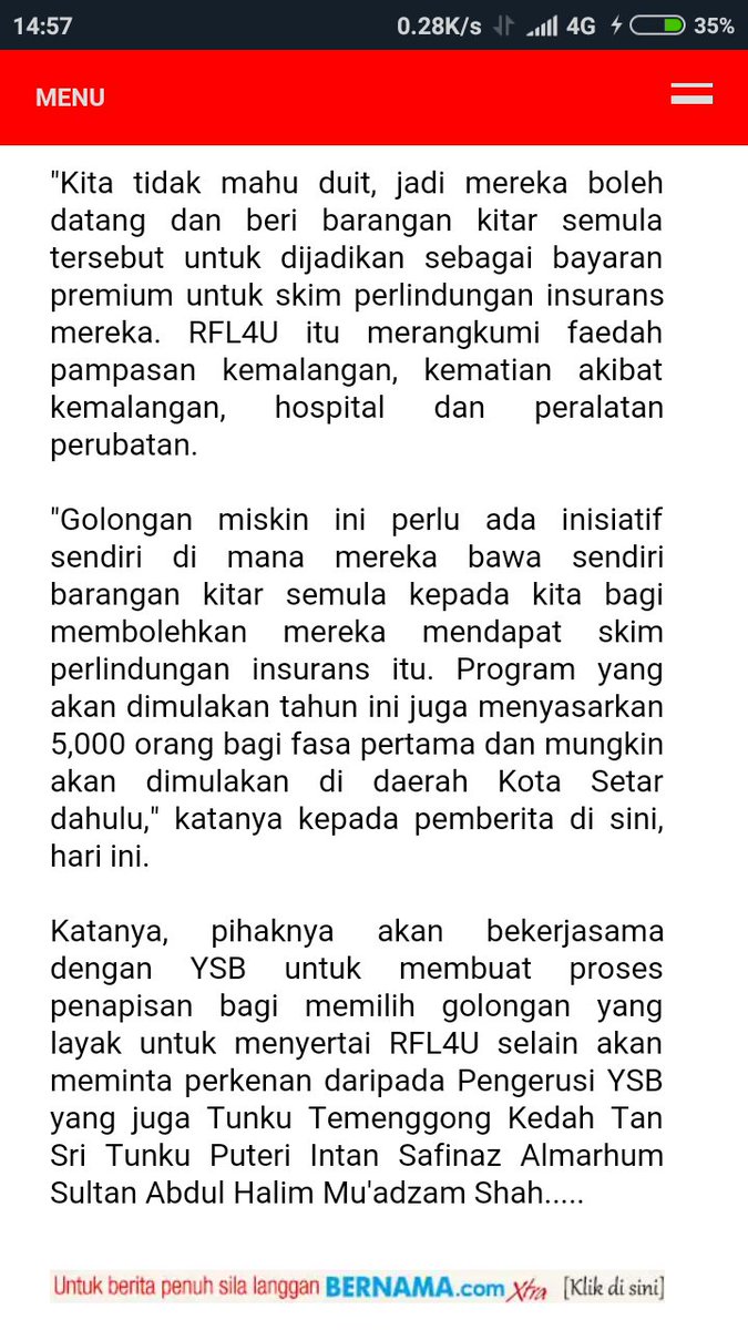 RiduanAdullah's tweet photo. Kedah perkenal insurans untuk golongan bawahan dengan kaedah kitar semula.

GREAT!!!!!

Just kumpul je item² kitar semula, hantar, and dapat perlindungan insurans. 

Inisiatif yang patut diperluas satu negara. https://t.co/yqKczMTwEE