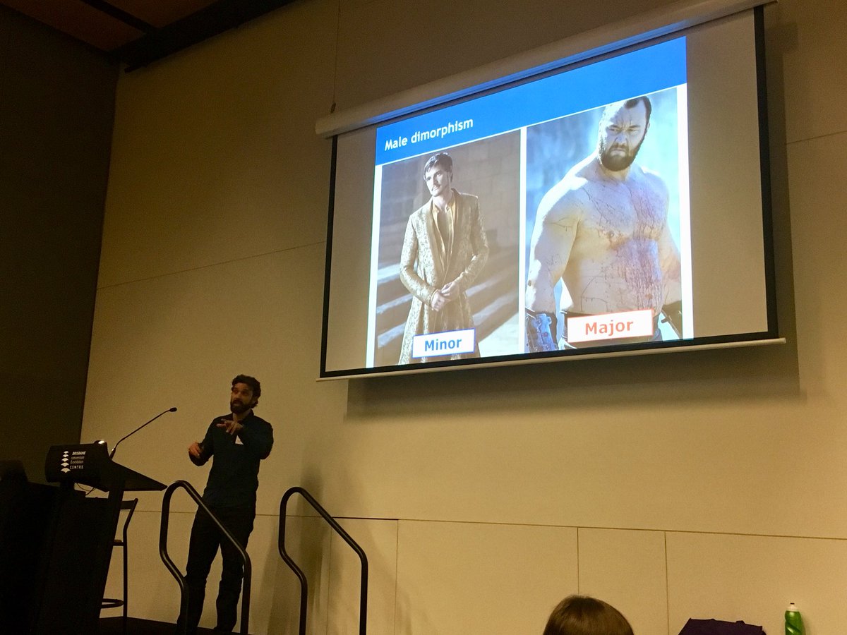 BehaveEcologyMQ's tweet photo. @BrunoBuzatto is ripping up #ASSAB2018 with his talk on male morph selection! https://t.co/pkjwRS0mkS