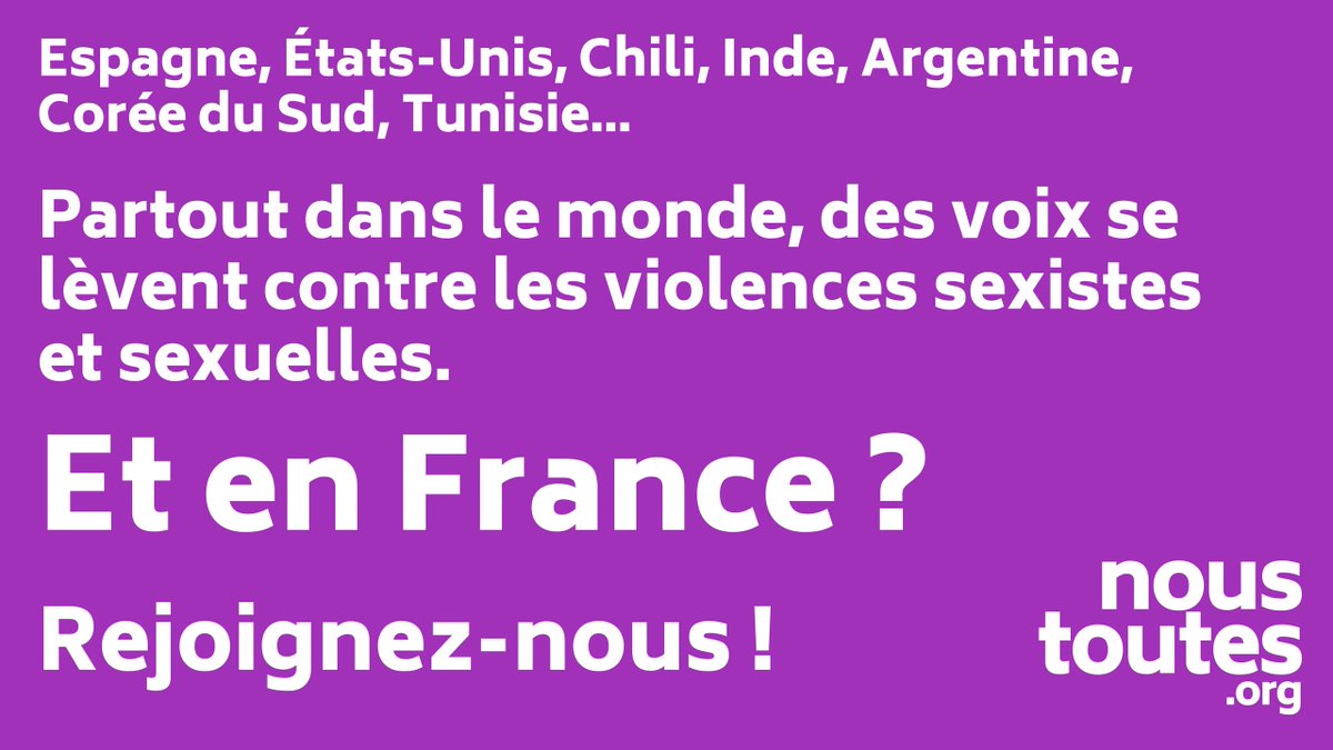 Et si on organisait ensemble une déferlante féministe pour que la France dise STOP aux violences sexistes et sexuelles ?
Rejoignez-nous ! Devenez volontaire de #NousToutes 
➡️ noustoutes.org