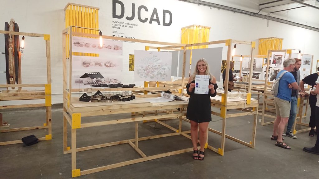 InteriorsDJCAD's tweet photo. Congratulations to new @InteriorsDJCAD @DJCAD graduates, @JessRossDesign, who won the IE Award for 3D Representation, and @karadesignIED, who received an IE Awards Commendation, at the @InteriorEds Show 2018 at @FreeRangeShows, London. Fantastic news - well done Jessica &amp; Kara! https://t.co/KcPwAJ5Zj5