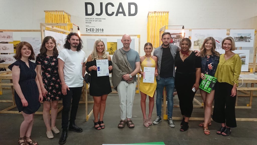 InteriorsDJCAD's tweet photo. Congratulations to new @InteriorsDJCAD @DJCAD graduates, @JessRossDesign, who won the IE Award for 3D Representation, and @karadesignIED, who received an IE Awards Commendation, at the @InteriorEds Show 2018 at @FreeRangeShows, London. Fantastic news - well done Jessica &amp; Kara! https://t.co/KcPwAJ5Zj5