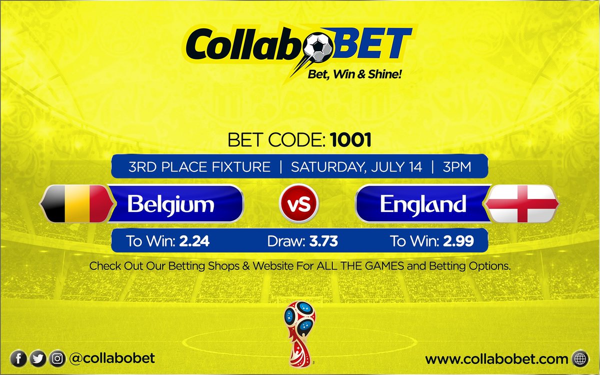 CollaboBet's tweet photo. ⚠#MASSIVE #ODDS #SEASON ⚠
#fifaworldcup #russia2018⚽ #worldcup #3rdplacefixture #england #belgium
.
#collabobet #bet #win #shine #sports #betting #football #sportsbetting #9ja #betnow
Ff @collabobet & SignUp 👉 https://t.co/NNf1brJULy 4 #bestodds #FastestPayout #highestbonus https://t.co/NCviM3D6Qp