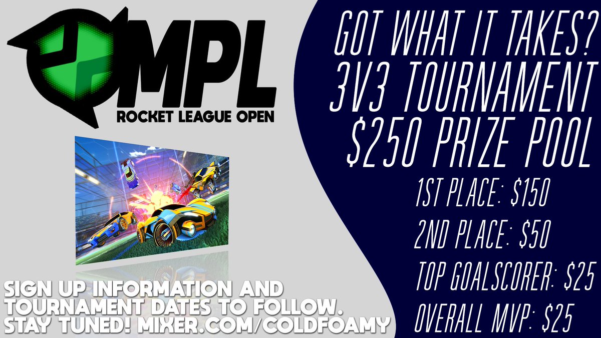 GottaBeHenry's tweet photo. Morning folks!

Have I mentioned that I'm hosting a $250 @RocketLeague tournament in Mixer?

Signups open on July 26th. Hit up the #tournament channel in my Discord server for all the details. Tag your team, or anyone who loves Rocket League!

https://t.co/xbrsHJ6bkq https://t.co/RqFK1A1CEM