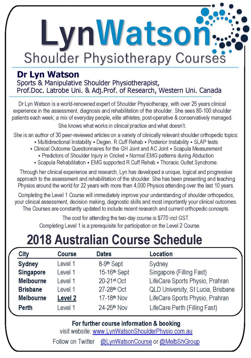 Late 2018 Lyn Watson Shoulder Course Schedule: mailchi.mp/ca59b0646510/l…