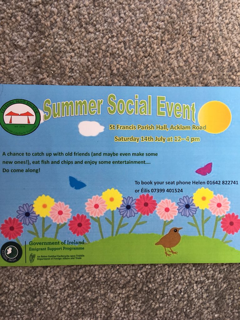 TeessideIrish's tweet photo. We’re looking forward to our Summer Social event today! Music, dancing, hot food and lots of friendly faces ☘️☘️😊😊 https://t.co/ikx068KDbO