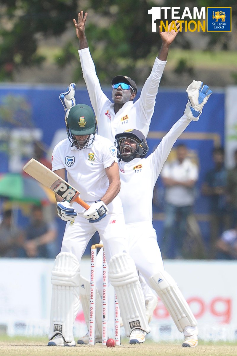 OfficialSLC's tweet photo. Dilruwan Perera and Rangana Herath sent South Africa crashing as Sri Lanka swept to a massive 278-run win on the third day of the first Test at Galle. #SLvSA 

SL 287 &amp; 190 
vs SA 126 &amp; 73 all out (D Perera 6/32 , R Herath 3/38 )

https://t.co/YutwB7VTp9 https://t.co/rkGZ0LUtkw