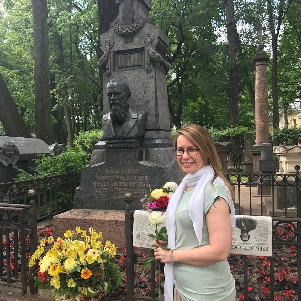 EnniRed's tweet photo. #FemaleWriterSummerChallenge - pulling myself away from sitting at my computer. Spent my day with #Dostoevsky descendants & foreign fans. It was a day full of grace and I brought home a new script idea (written on Dostoevsky museum ticket). https://t.co/swz46eZ1ay