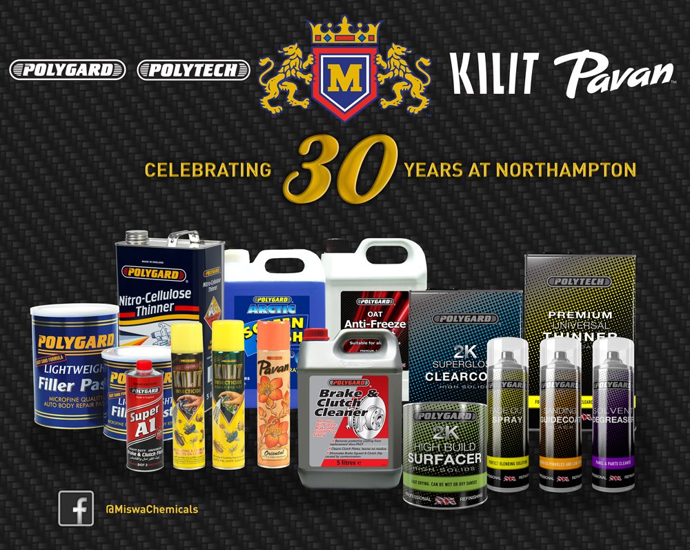 MiswaChemicals's tweet photo. We are proud to be celebrating our 30th anniversary of being at our site on #Brackmills #Northampton. We champion excellent service and quality at an affordable price, and always work at #ExceedingExpectations. 

#Polygard #Kilit #autmotive #manufacturers #UK #professional https://t.co/tuw9f11T1M