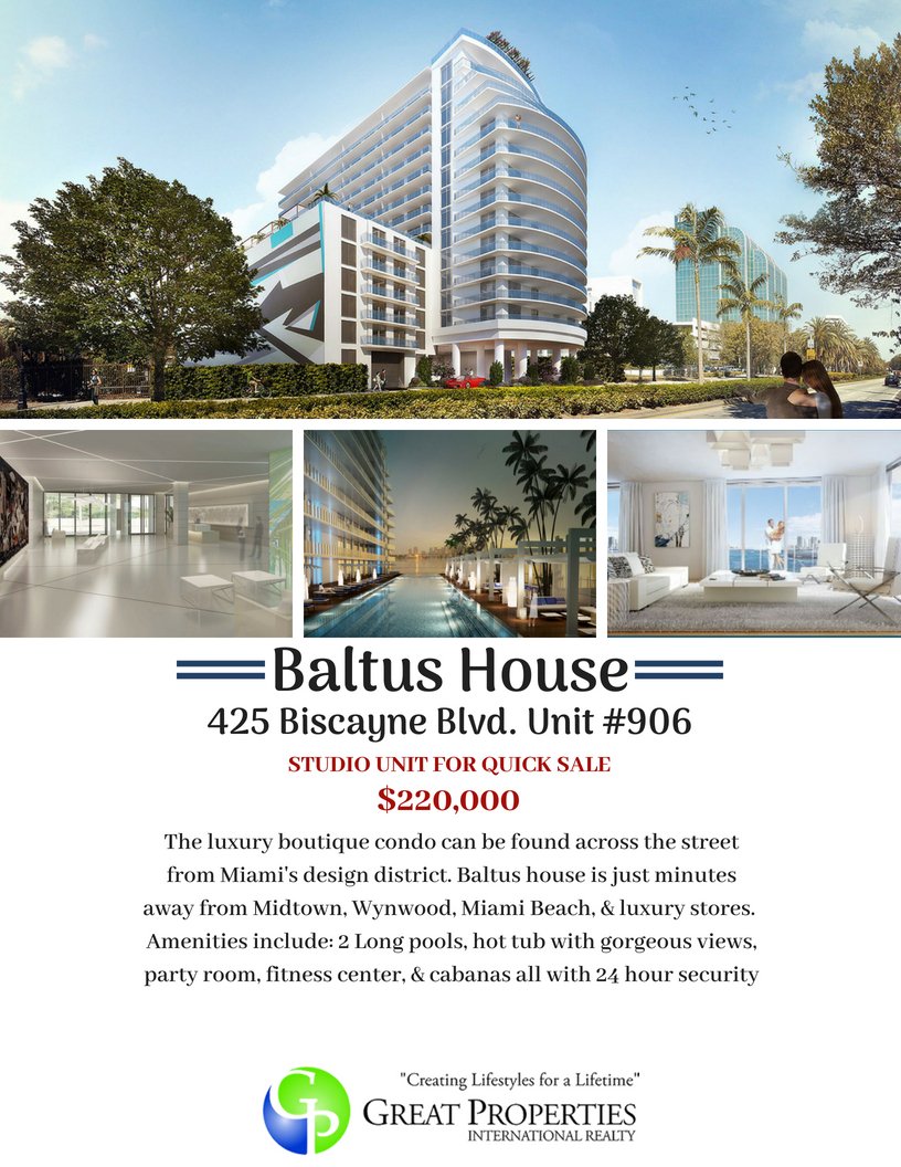 Baltus House in Biscayne Bay is up for sale. This luxury studio unit has a beautiful view with a fitness center on site. Relax by the 2 long pool with cabanas on the side and more! Contact us!

#GreatProperties #RealEstate #Miami #NewHomeOwners #SouthFloridaLiving #Investors