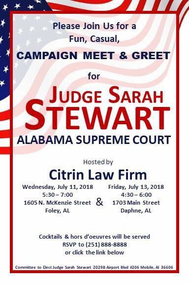 We had a great time last night in Daphne. Thanks to the Citrin Firm for hosting. Vote Judge Sarah Stewart on Tuesday! #ALpolitics #algop #runoff