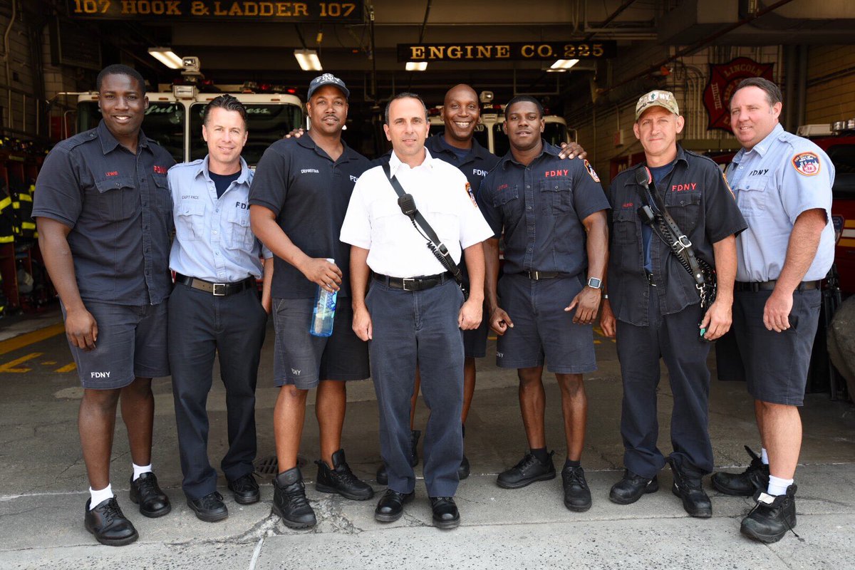 FDNY's tweet photo. Division Chief Michael Ajello, #Division15 welcomes all to today’s #FDNY Block Party! Join us at #Engine225 and #Ladder107 at 799 Lincoln Ave in #Brooklyn until 4 pm https://t.co/yBvQoQGbW7