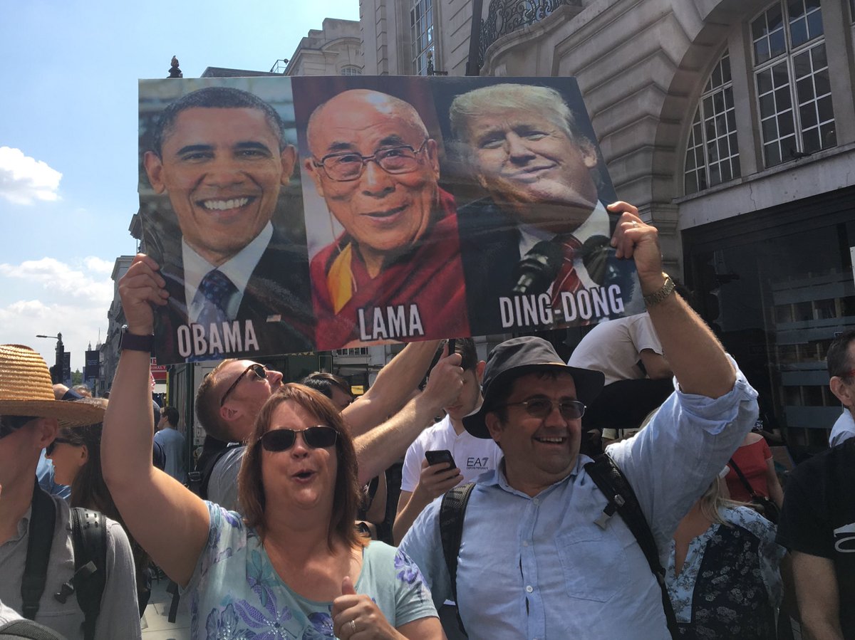 jancarr's tweet image. Here’s my fave banner photo from yesterday’s #protesttrump jamboree...