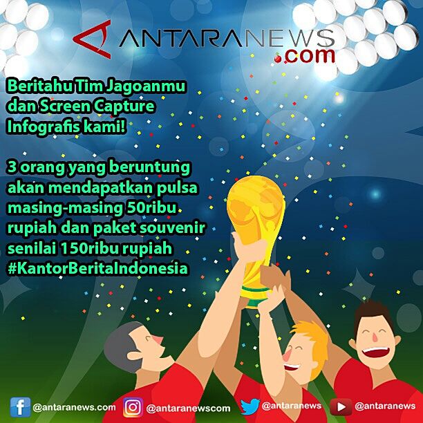 Kuis menyambut final #WorldCupFinal siapa jagoanmu? Share di sini untuk dapatkan hadiah menarik! Jangan lupa sertakan screen capture infografis di link ini m.antaranews.com/infografis/726…
