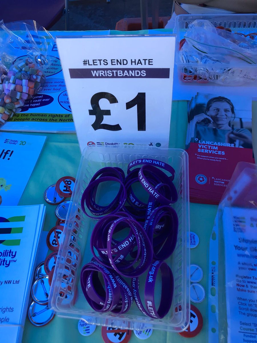 Closie01's tweet image. Our #letsendhate wristbands are selling well at the #PrestonMela still got lots left though, help us spread the message @DIsabilityNW @LancPolEquality