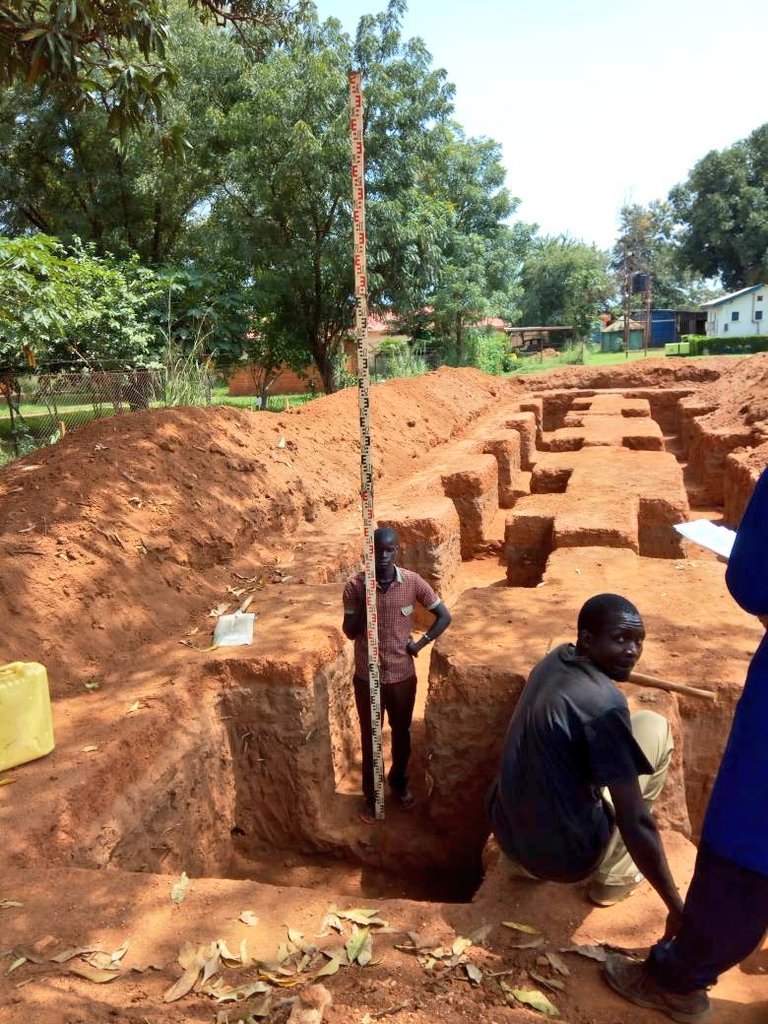 IGFUganda's tweet photo. In #Kitgum, our team is levelling the foundation of the public library and Youth Training Centre in Kitgum. We are counting on our friends, partners and volunteers to realise this Plan. Donate to us bricks, cement & iron street #LetsBuildThePublicLibrary #IGFCharityWalk18 https://t.co/r3UPKgTtVO
