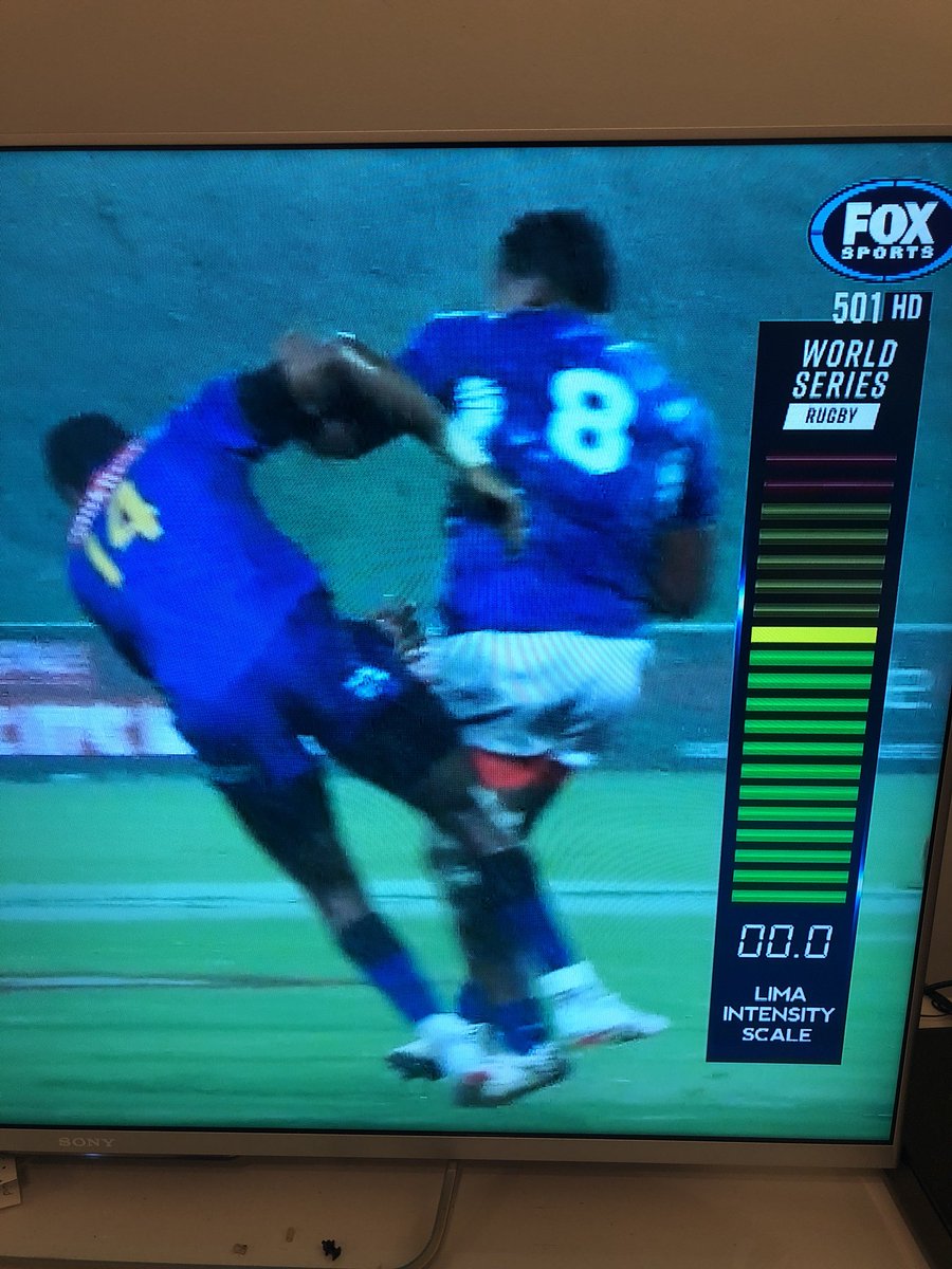RugbyAUS's tweet photo. Big fan of the “Lima Scale” for big hits in honour of Brian ‘The Chiropractor’ Lima’s Hit on Derick Hougaard #WorldSeriesRugby #FORvAPI https://t.co/x3JtjDmFIL
