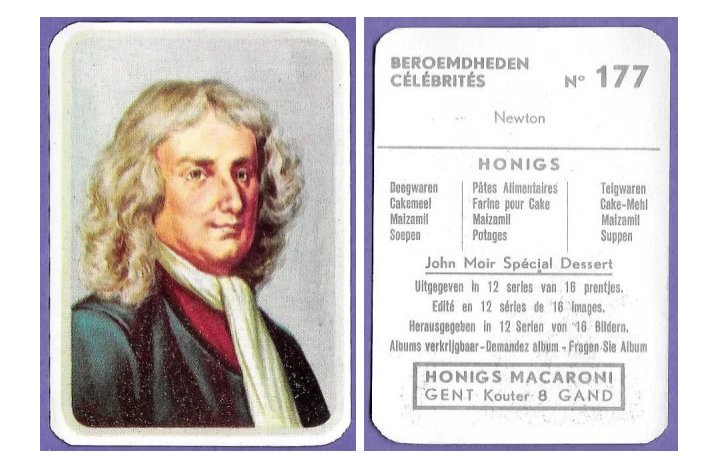 cardboardisaac's tweet photo. In honor of #NationalMacAndCheeseDay here is Newton's 1960 Honigs Macaroni trade card. This guy was always using his noodle! https://t.co/PkTSmejLo2