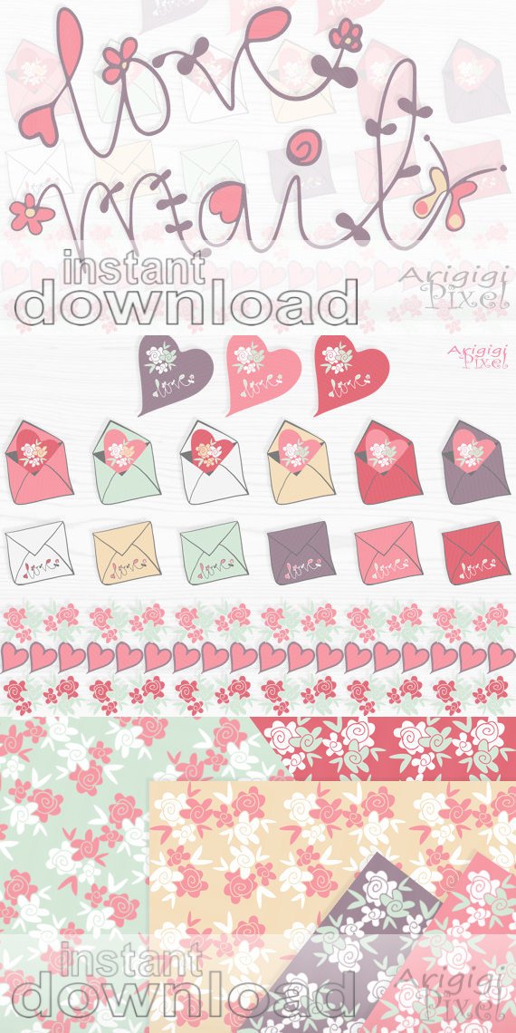 Valentine #Love #Mail clip art and digital papers, candy colors, hand drawn #clipart, small commercial use, digital #download etsy.me/2zFShCg #supplies #pink #engagement #valentinesday #kidscrafts #purple #candycolors #handdrawnclipart