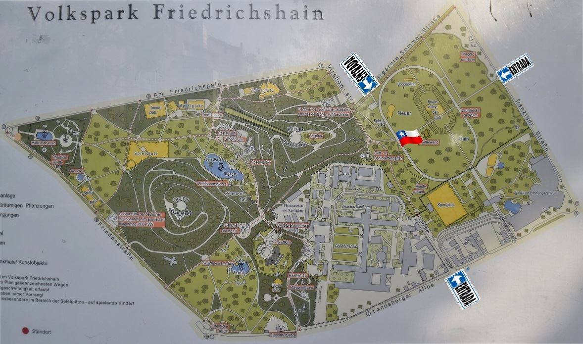 ChilenosBerlin's tweet photo. Asado de chilenos en Berlin, Sab 21.07, en el Volkspark Friedrichshain (tranvía M10, estación Paul-Heyse-Straße y después sigan la roca gigante que está en el parque) Por ahí estaremos! a partir de las 14:00 Hrs. traigan su aporte en comida, bebestibles e instrumentos musicales https://t.co/I9RqH9FExd
