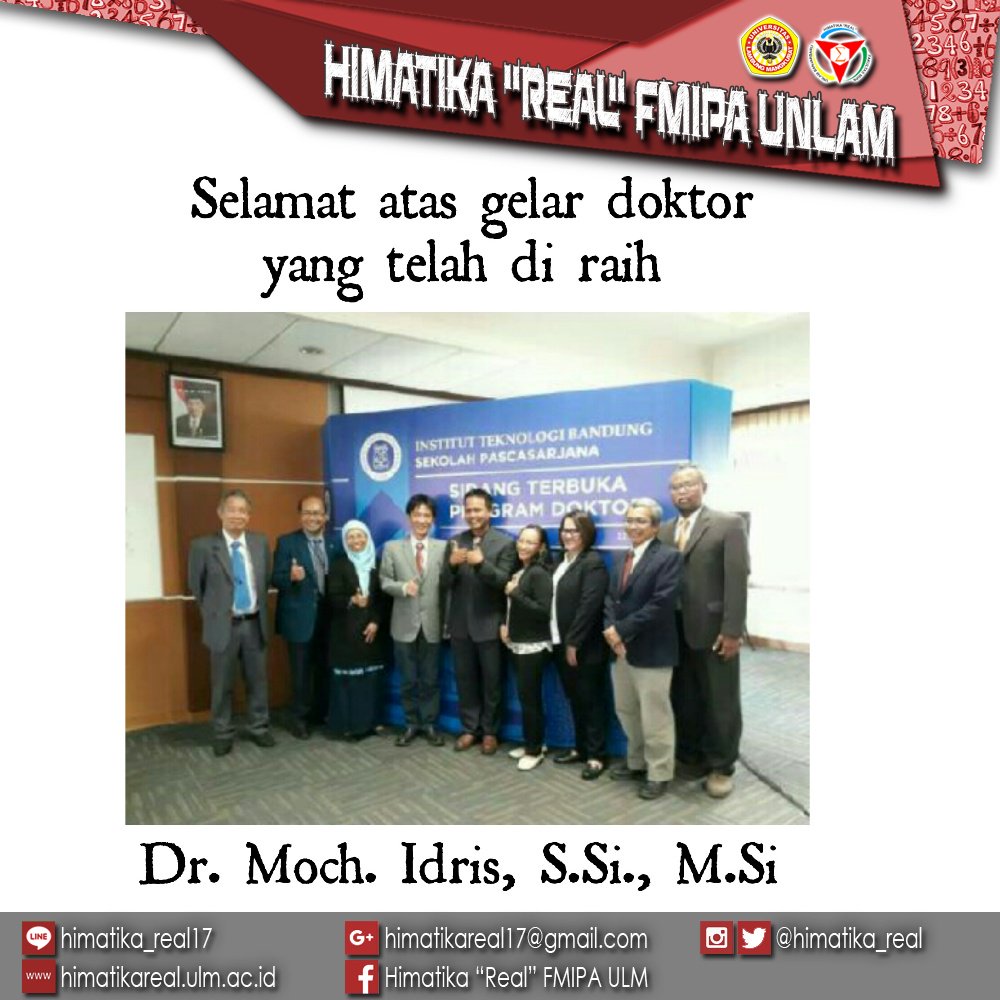 Selamat kepada bapak Dr. Moch. Idris, S.Si., M.Si atas gelar yang telah diraih sebagai doktor pertama di program studi matematika .
.
[Departemen Media dan Informasi]
.
.
#Himatika”REAL”
#kabinetmetamorfosa
“Berjuta Rasa Bersatu Asa”